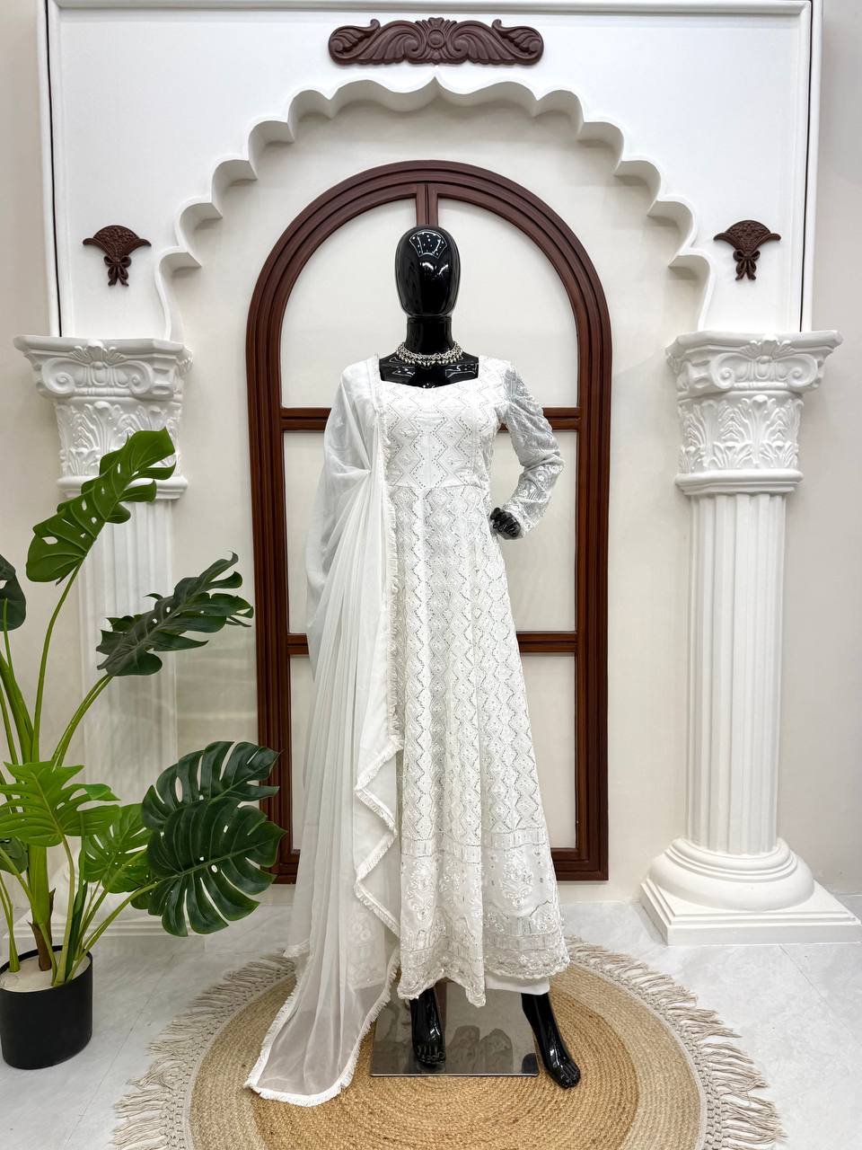 Designer Faux Georgette Gown Set with Pant & Dupatta