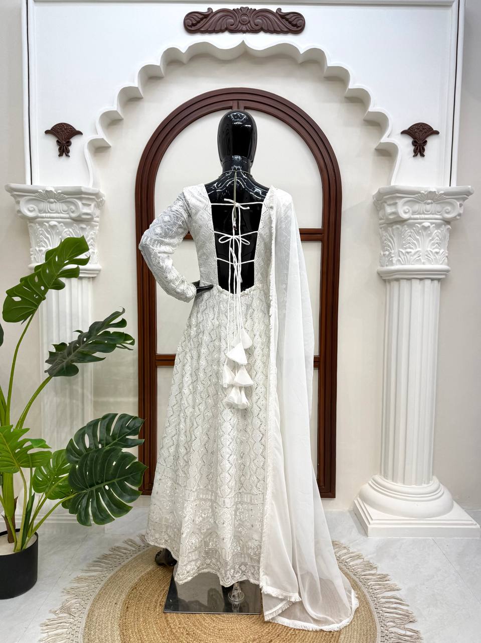 Designer Faux Georgette Gown Set with Pant & Dupatta