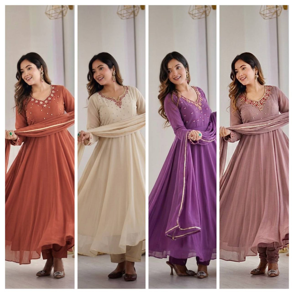 Designer Fox Georgette Handwork Gown Set with Pant & Dupatta