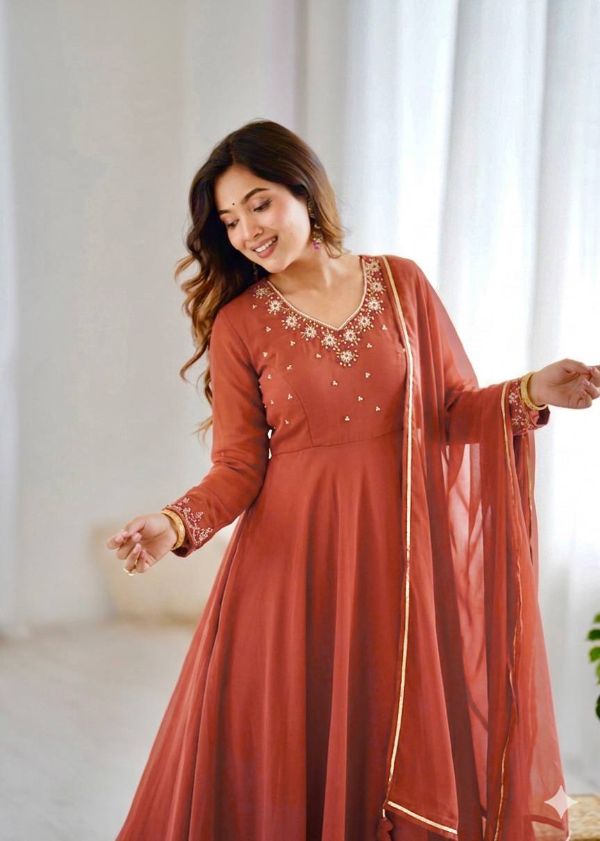 Designer Fox Georgette Handwork Gown Set with Pant & Dupatta
