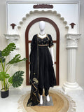 Black Blossom Anarkali Set
