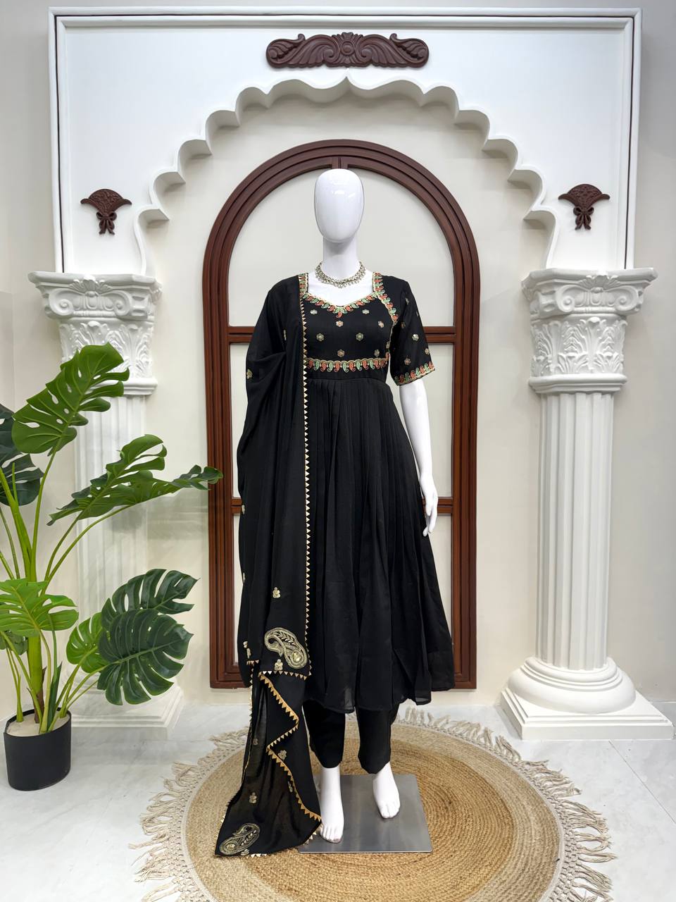 Black Blossom Anarkali Set