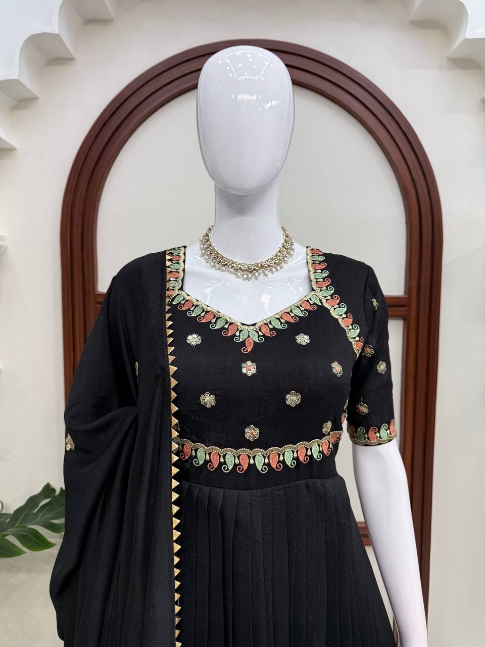 Black Blossom Anarkali Set