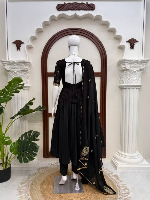 Black Blossom Anarkali Set