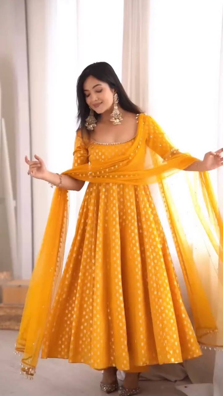 Sunshine Bloom Mustard Anarkali Set