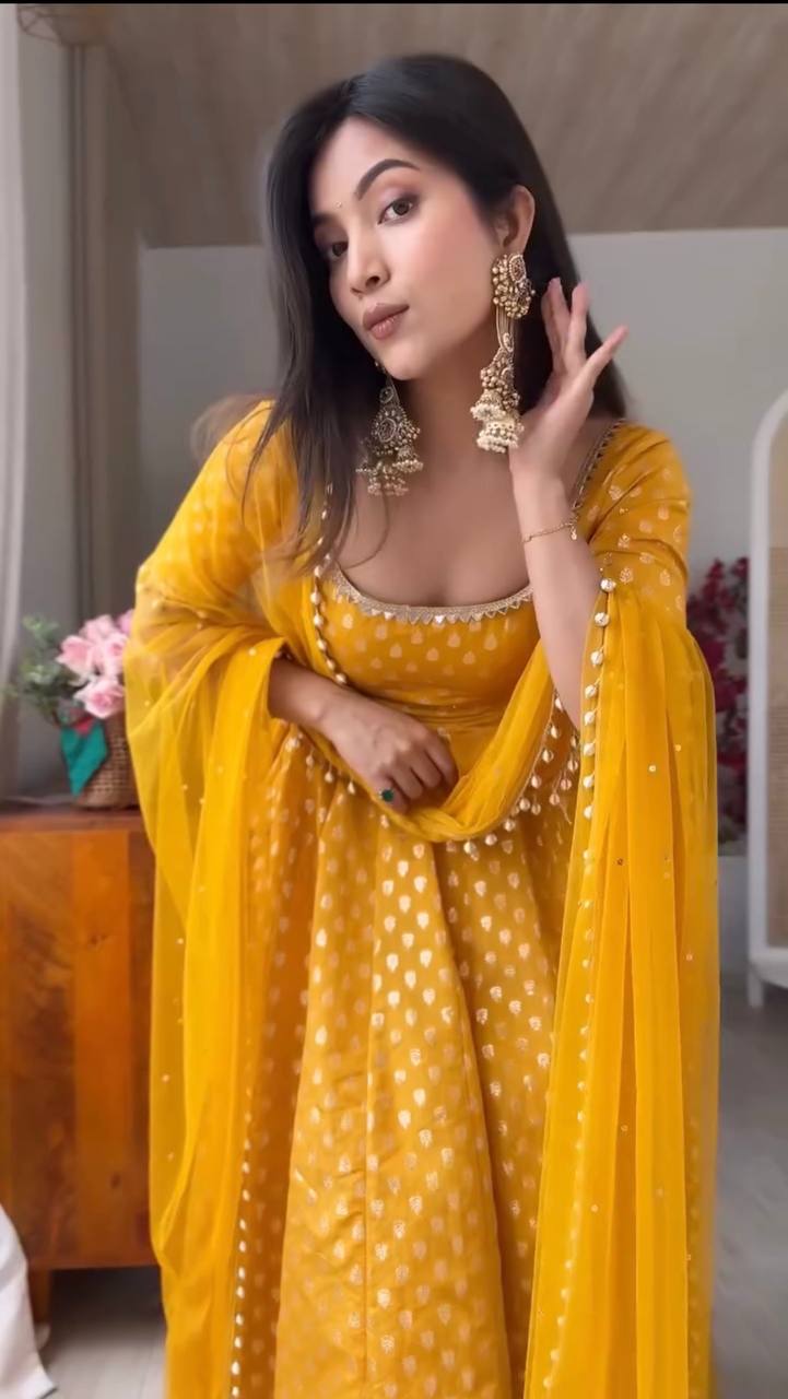 Sunshine Bloom Mustard Anarkali Set
