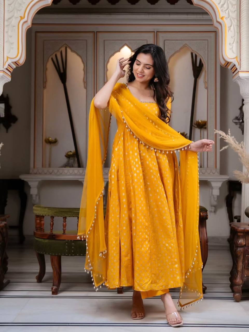 Sunshine Bloom Mustard Anarkali Set