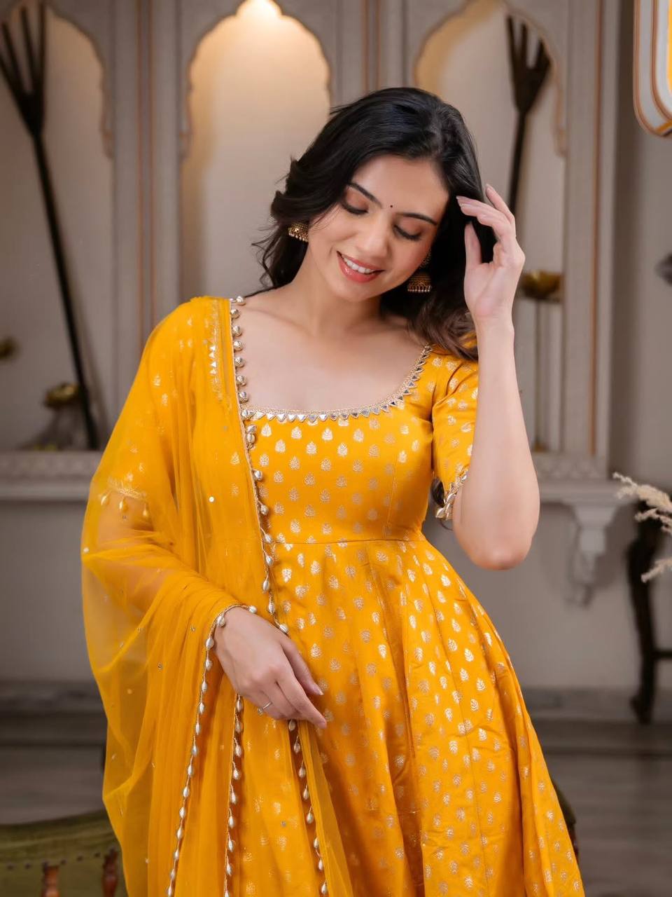 Sunshine Bloom Mustard Anarkali Set