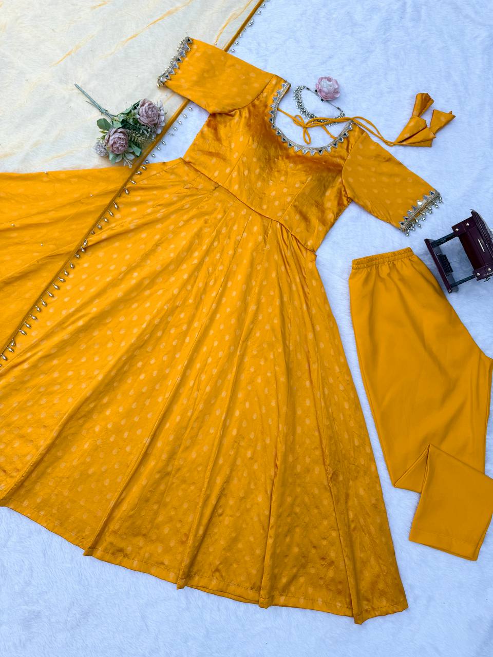 Sunshine Bloom Mustard Anarkali Set