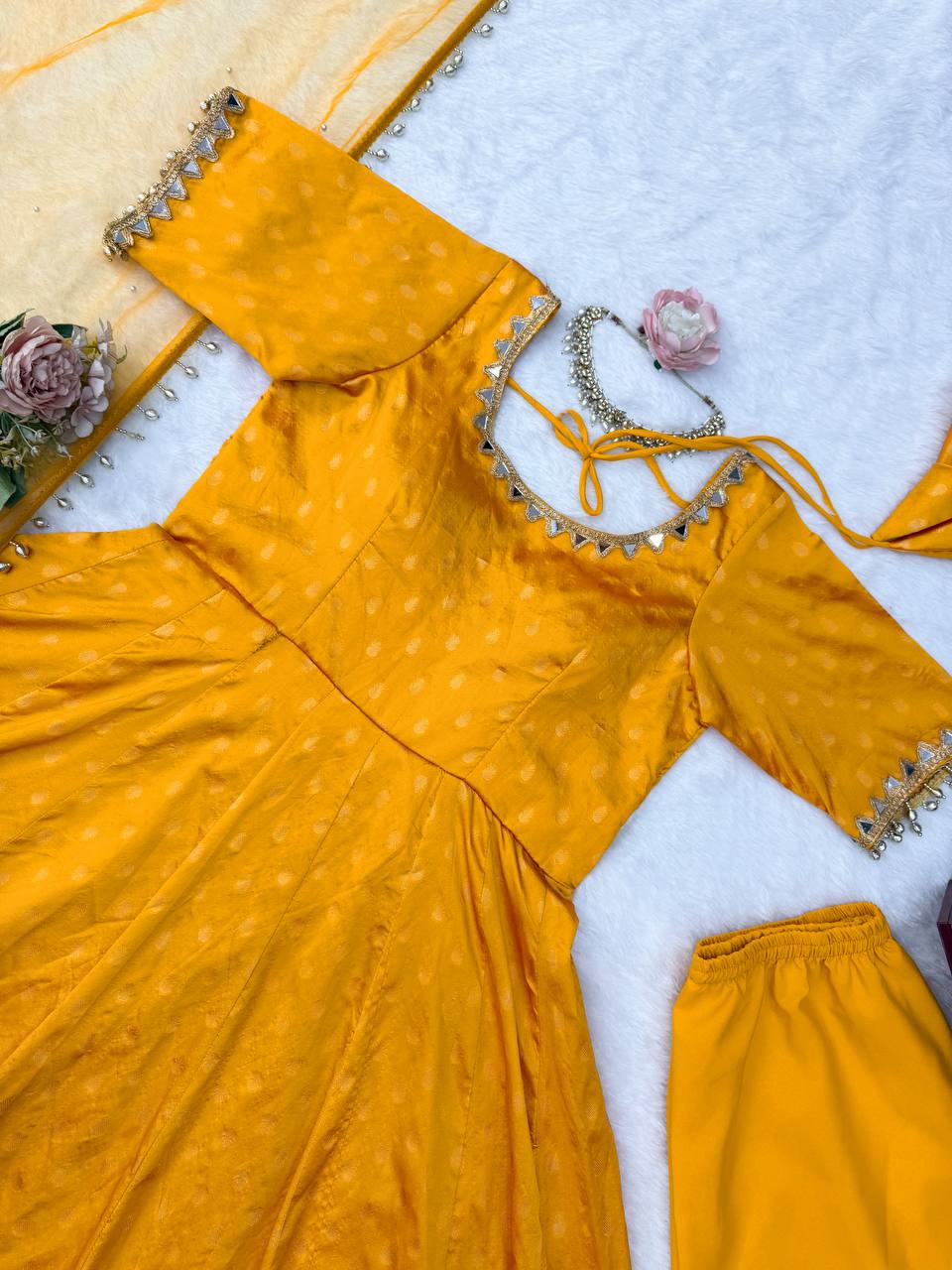 Sunshine Bloom Mustard Anarkali Set