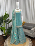 Designer Fendy Silk Kurta Plazo Set with Embroidered Dupatta
