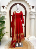 Women's Vichitra Silk Gown Set with Pant & Dupatta
