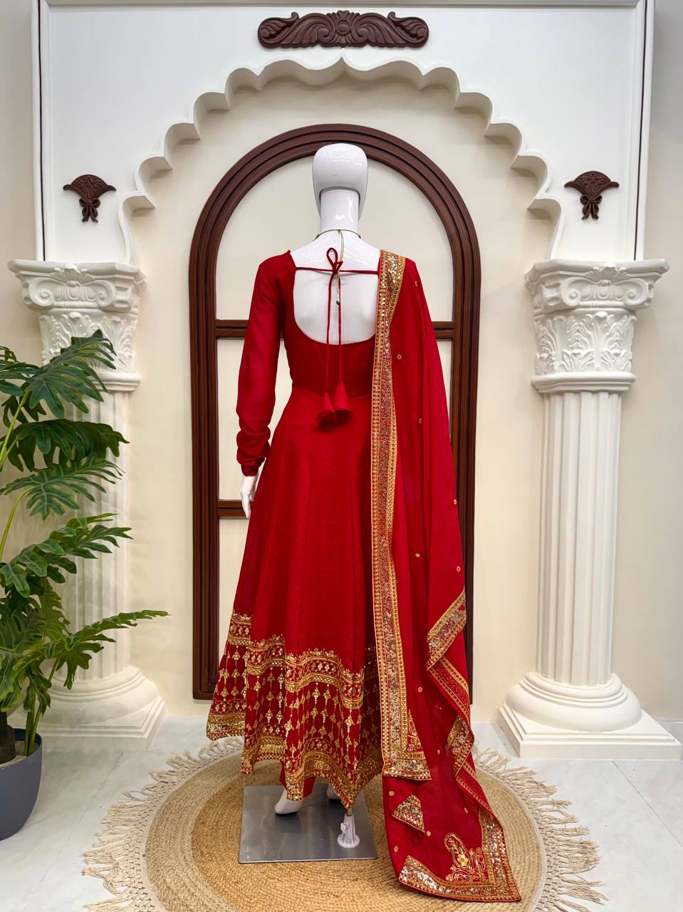 Women's Vichitra Silk Gown Set with Pant & Dupatta