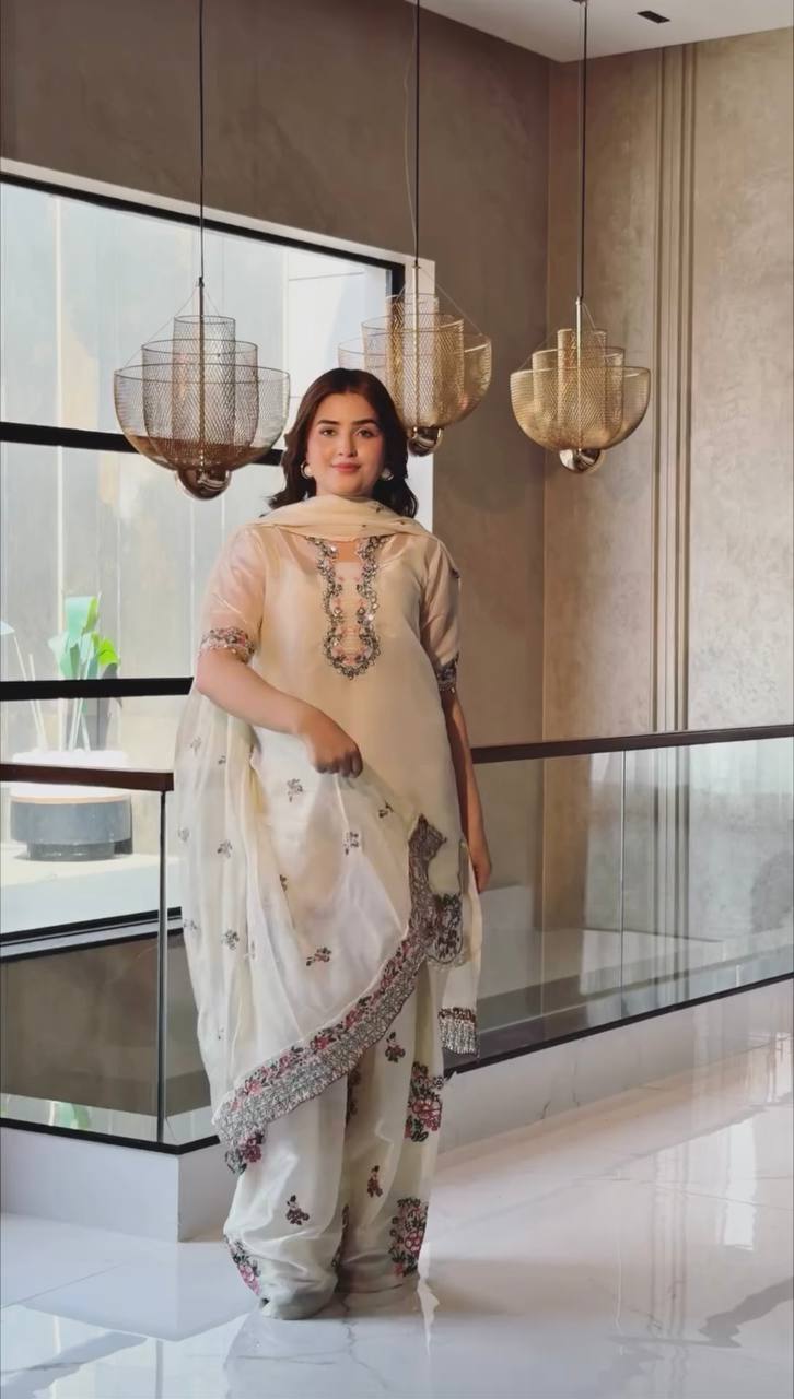 Premium Thread Work Fendy Silk Suit with Farshi Palazzo