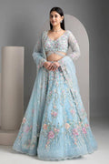 Premium Sky Blue Floral Embroidered Lehenga Set