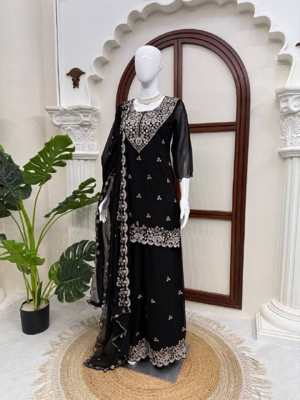 Midnight Royal – Premium Embroidered Sharara Suit Set