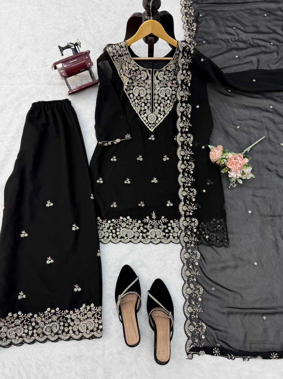 Midnight Royal – Premium Embroidered Sharara Suit Set