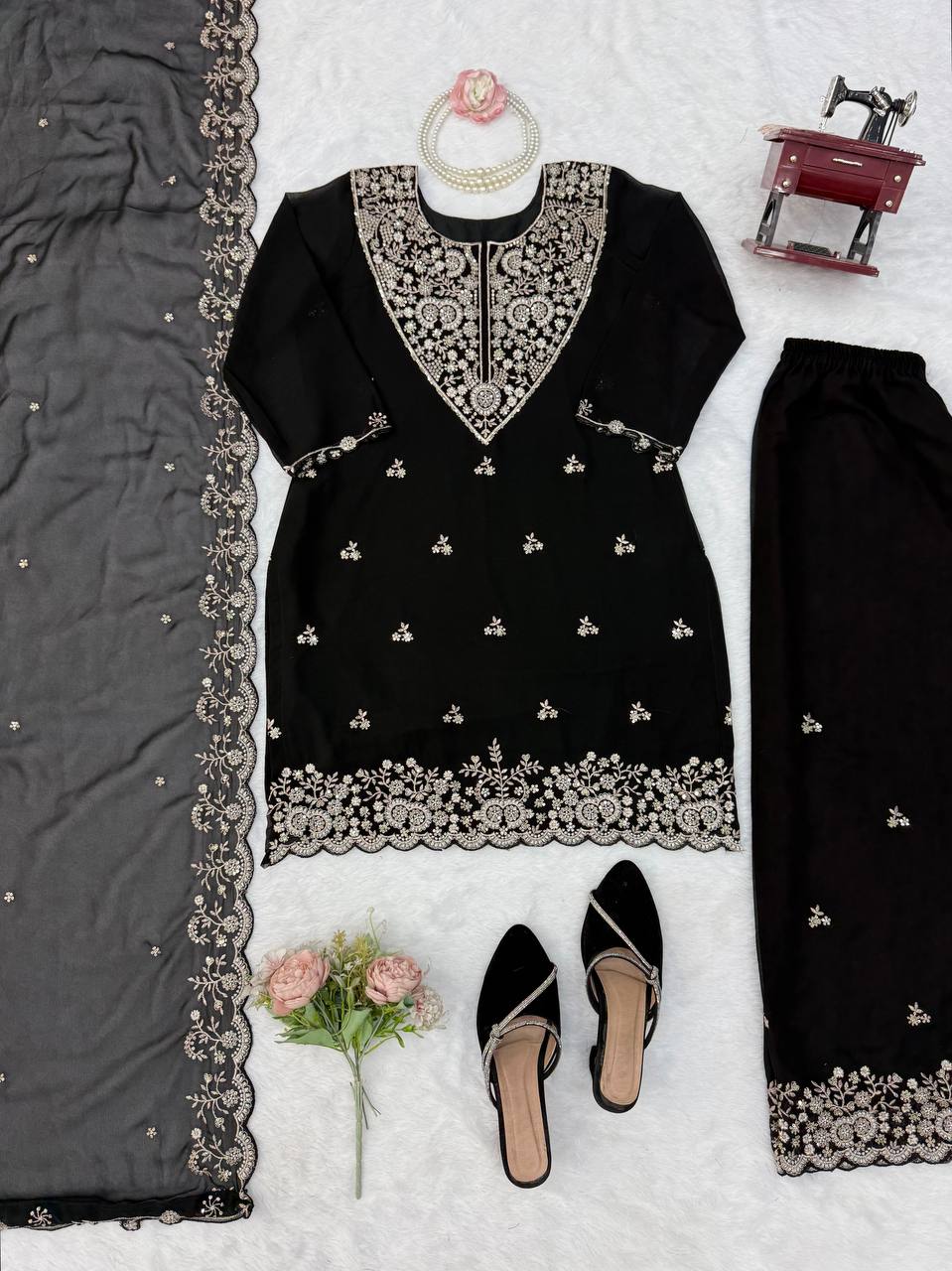 Midnight Royal – Premium Embroidered Sharara Suit Set