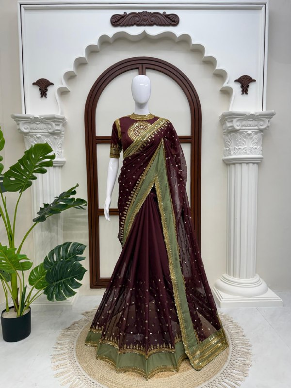 Wine Elegance – Premium Designer Saree