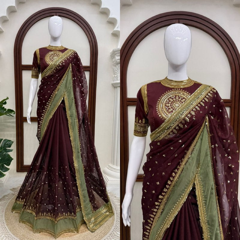 Wine Elegance – Premium Designer Saree