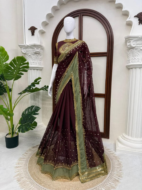 Wine Elegance – Premium Designer Saree