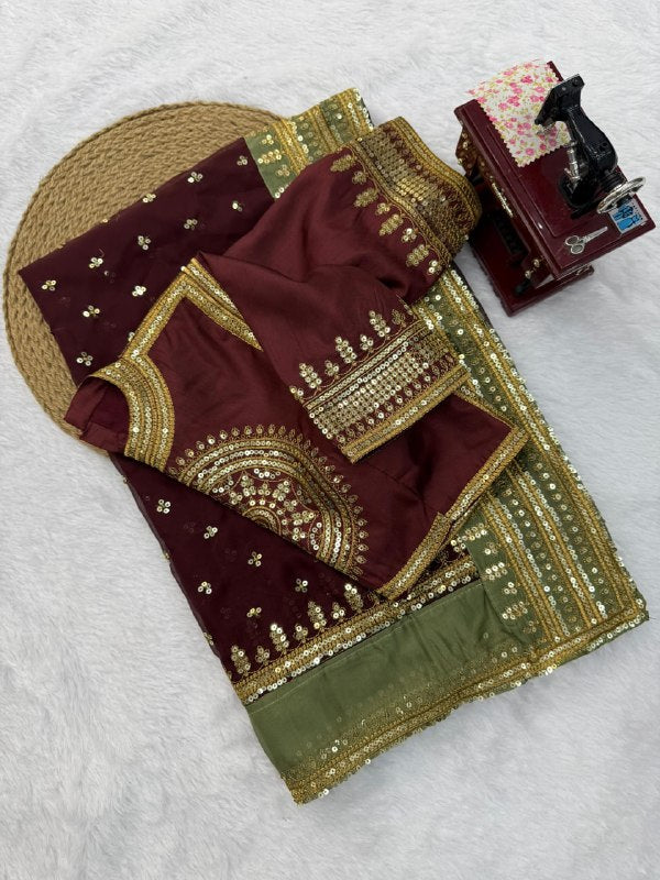 Wine Elegance – Premium Designer Saree