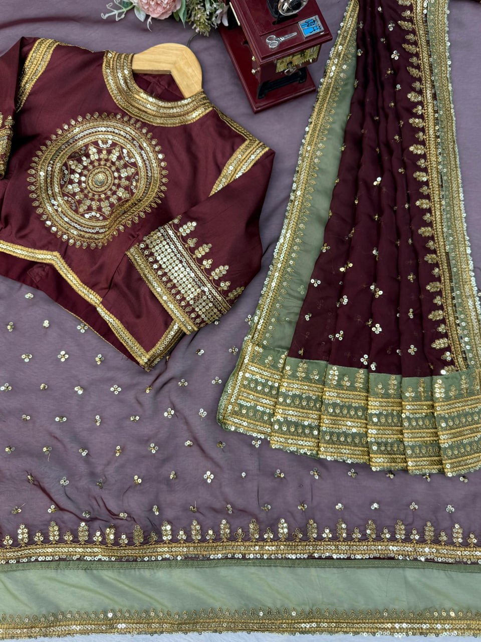 Wine Elegance – Premium Designer Saree