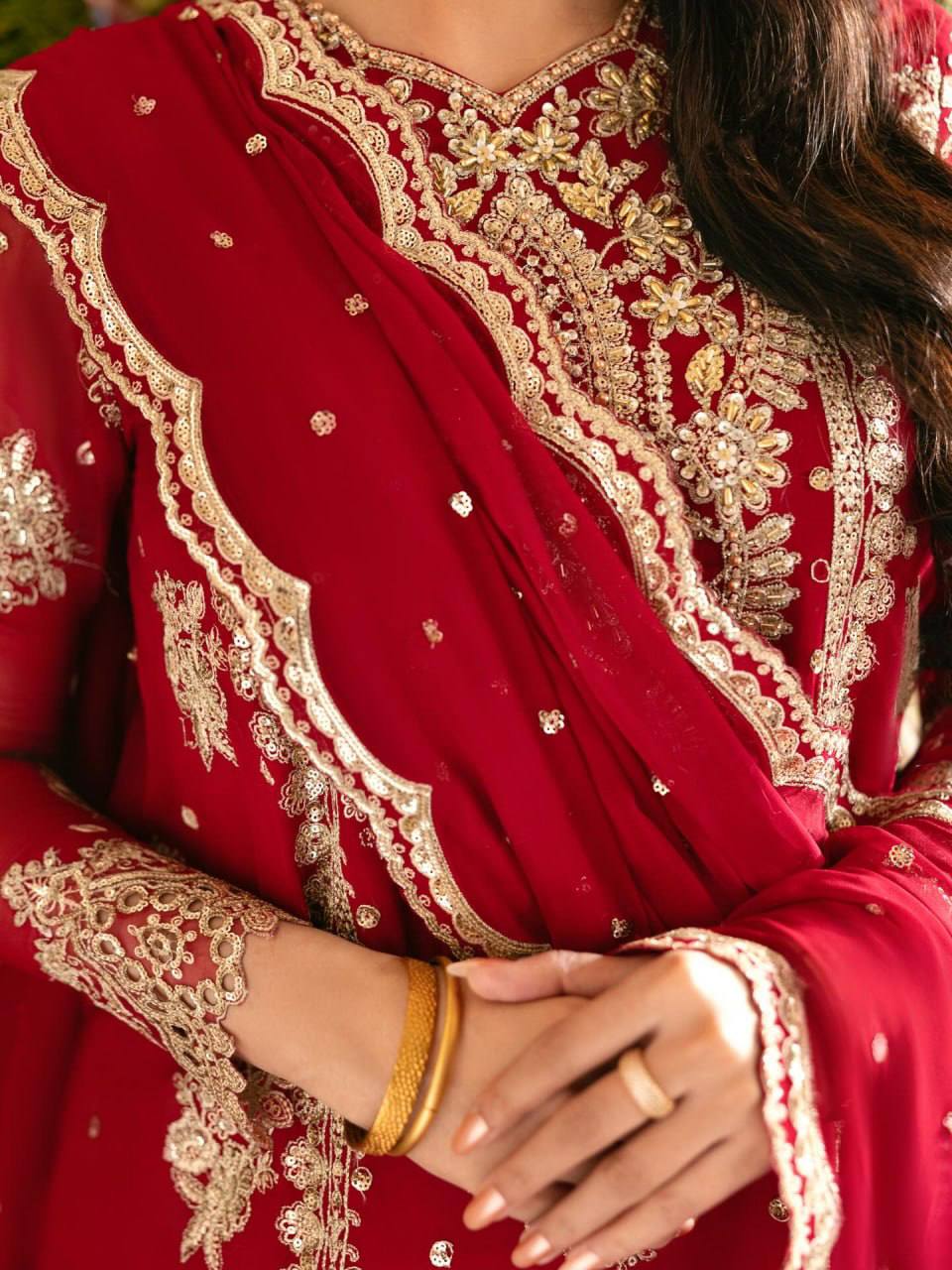 Imperial Red Embroidered Sharara
