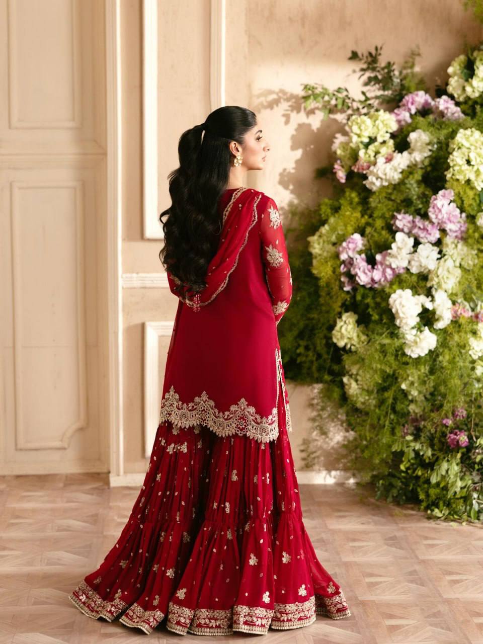 Imperial Red Embroidered Sharara