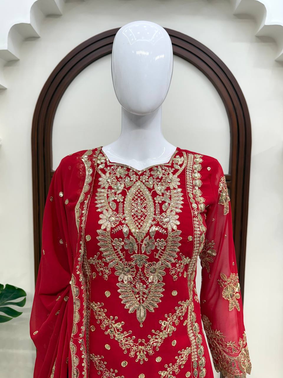 Imperial Red Embroidered Sharara