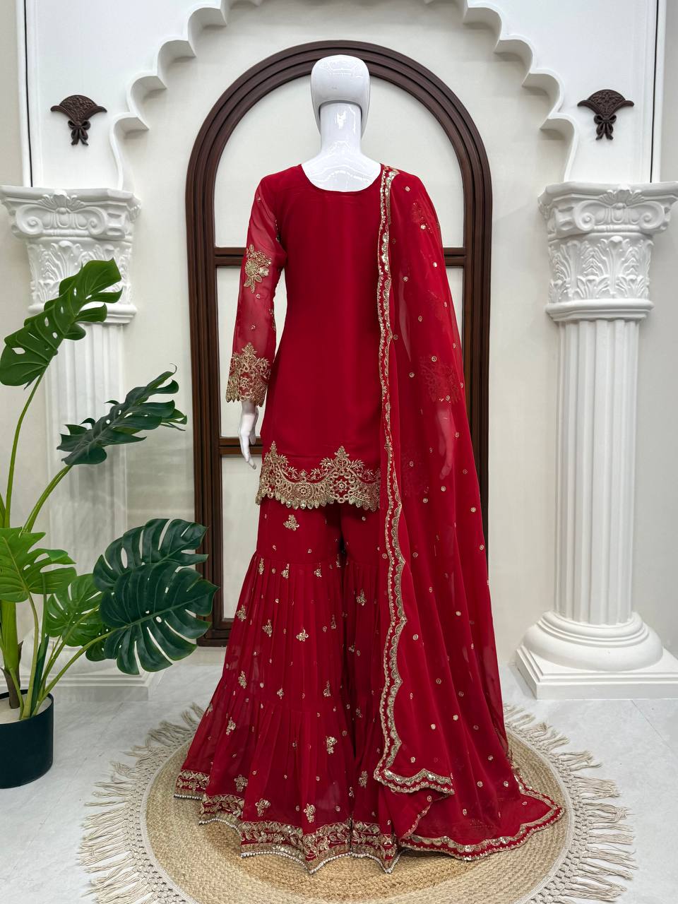 Imperial Red Embroidered Sharara