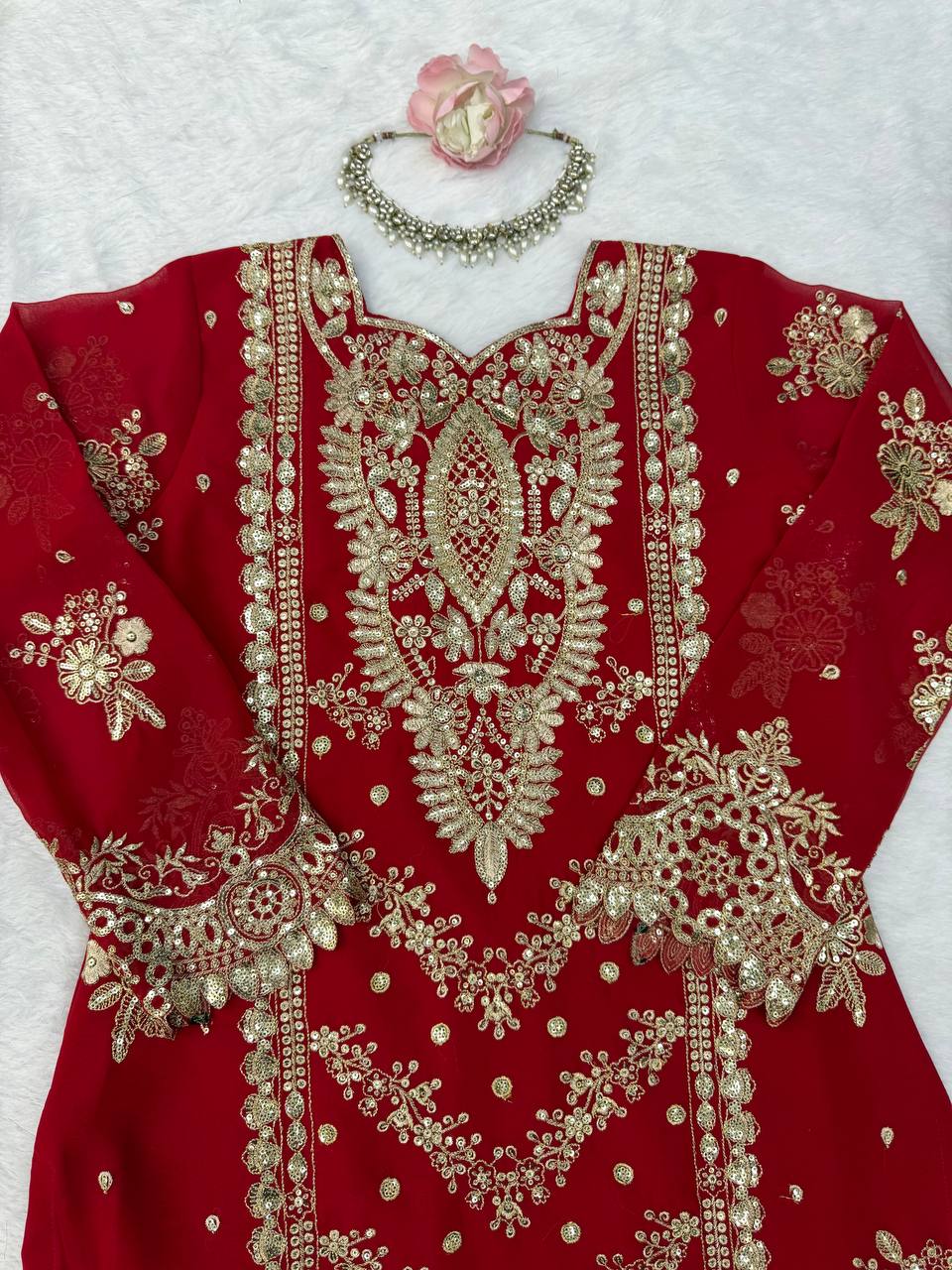 Imperial Red Embroidered Sharara