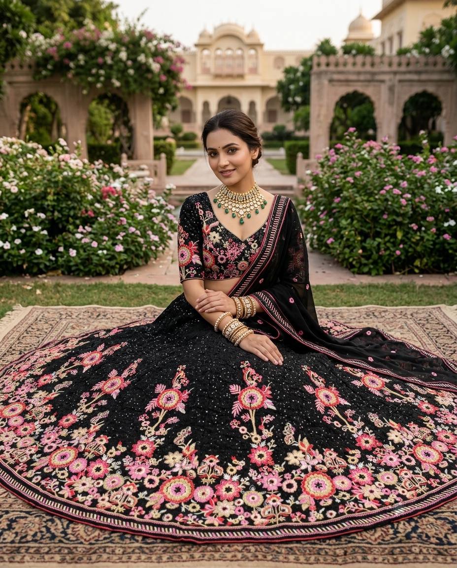 Midnight Bloom Designer Lehenga Set