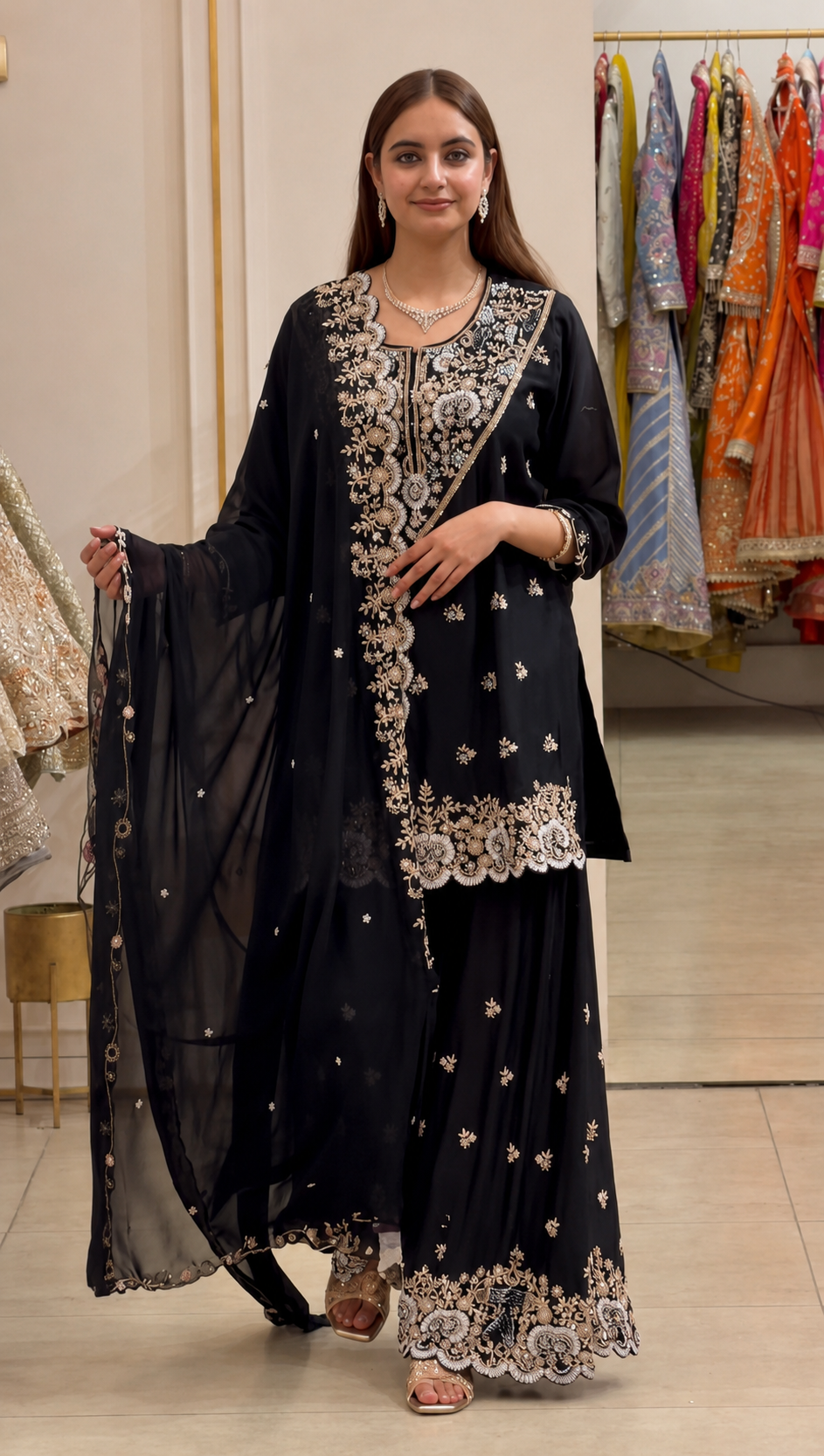 Midnight Royal – Premium Embroidered Sharara Suit Set