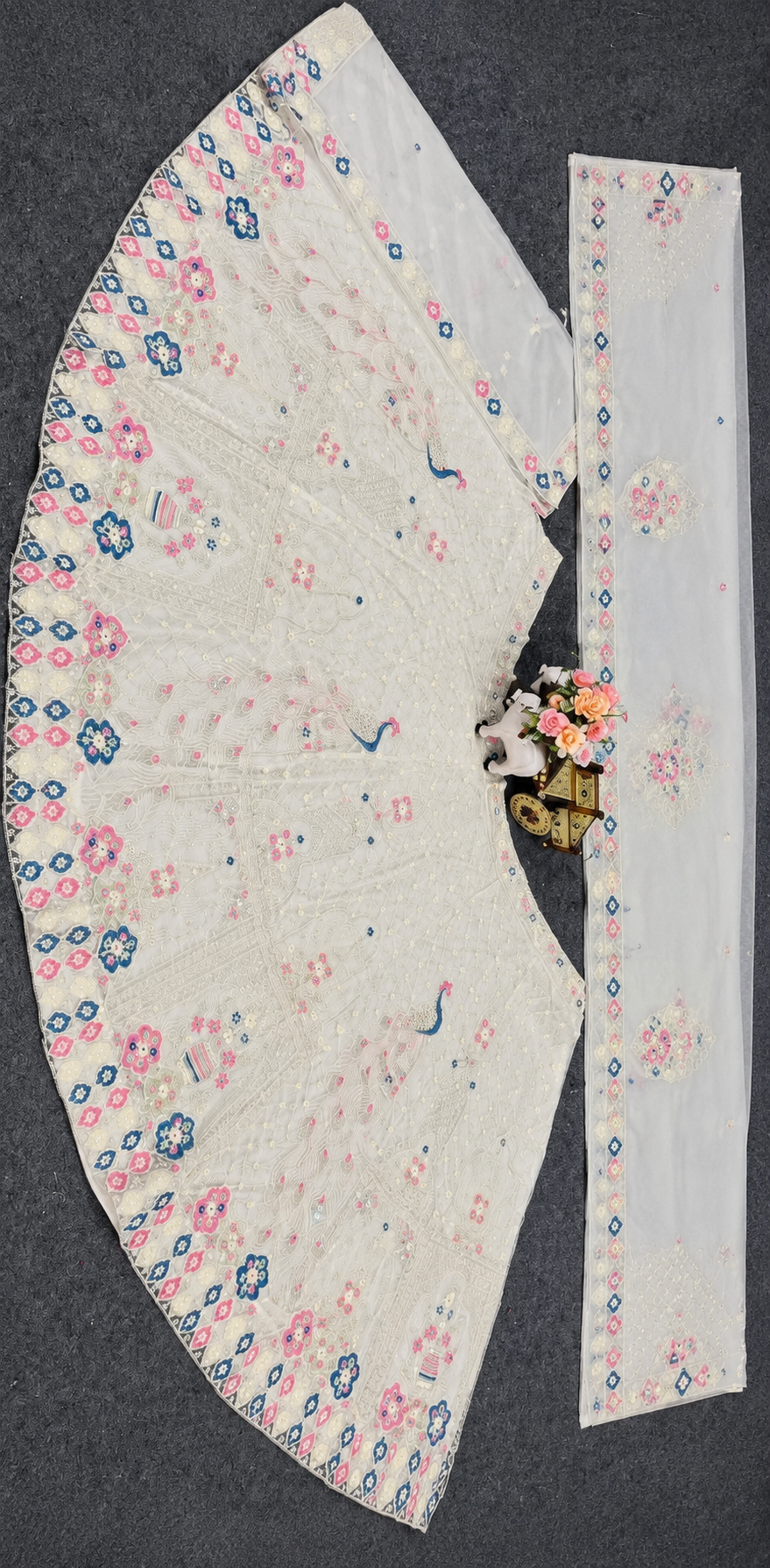 Premium Ivory Embroidered Lehenga with Peacock & Floral Work