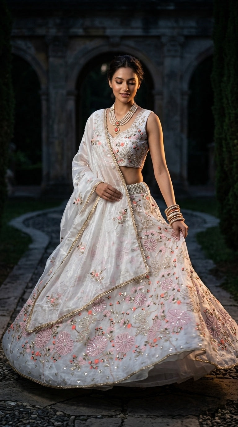 Premium Pearl Embroidered Tabby Silk Lehenga Choli Set with Dupatta