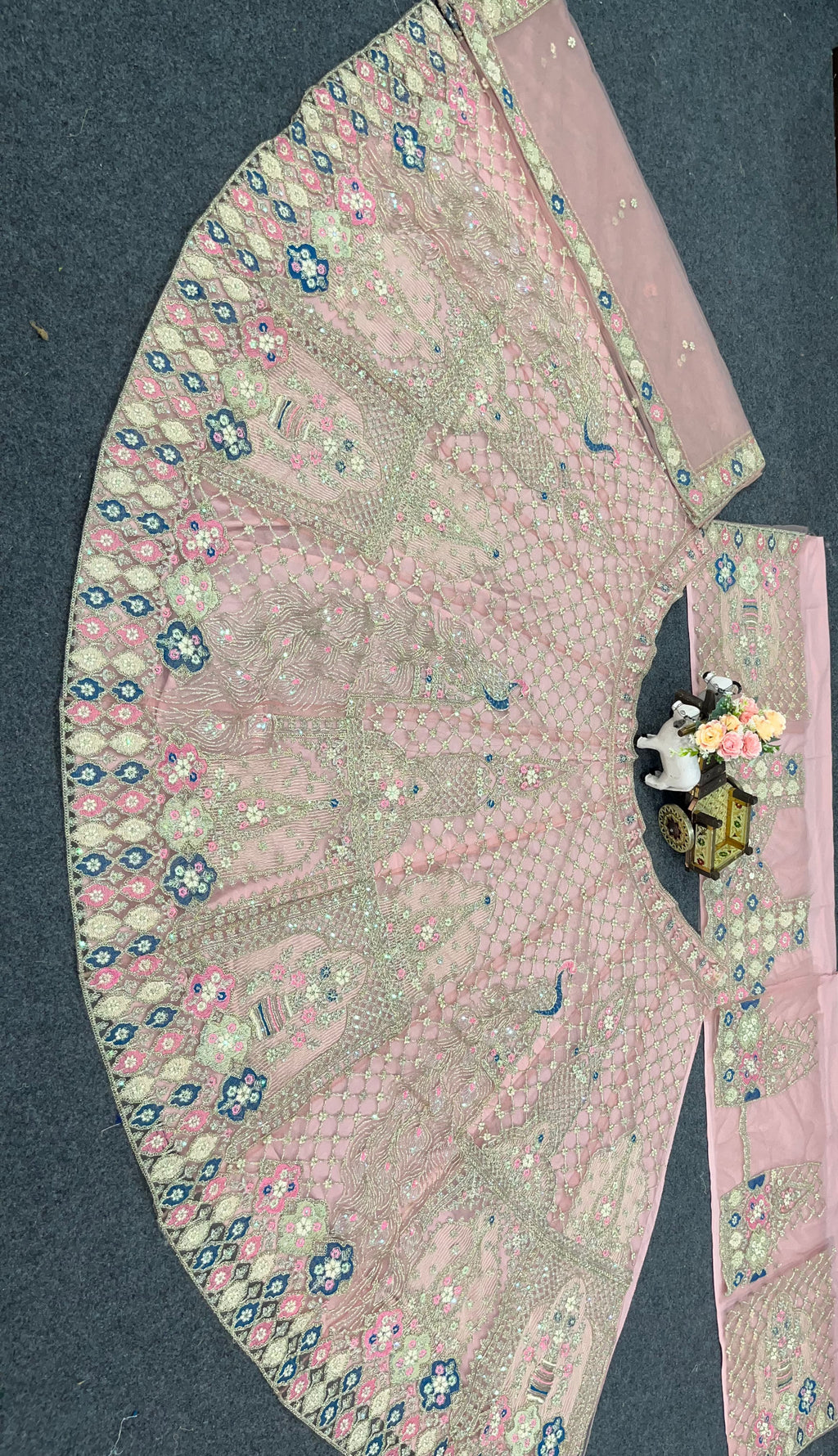 Premium Ivory Embroidered Lehenga with Peacock & Floral Work