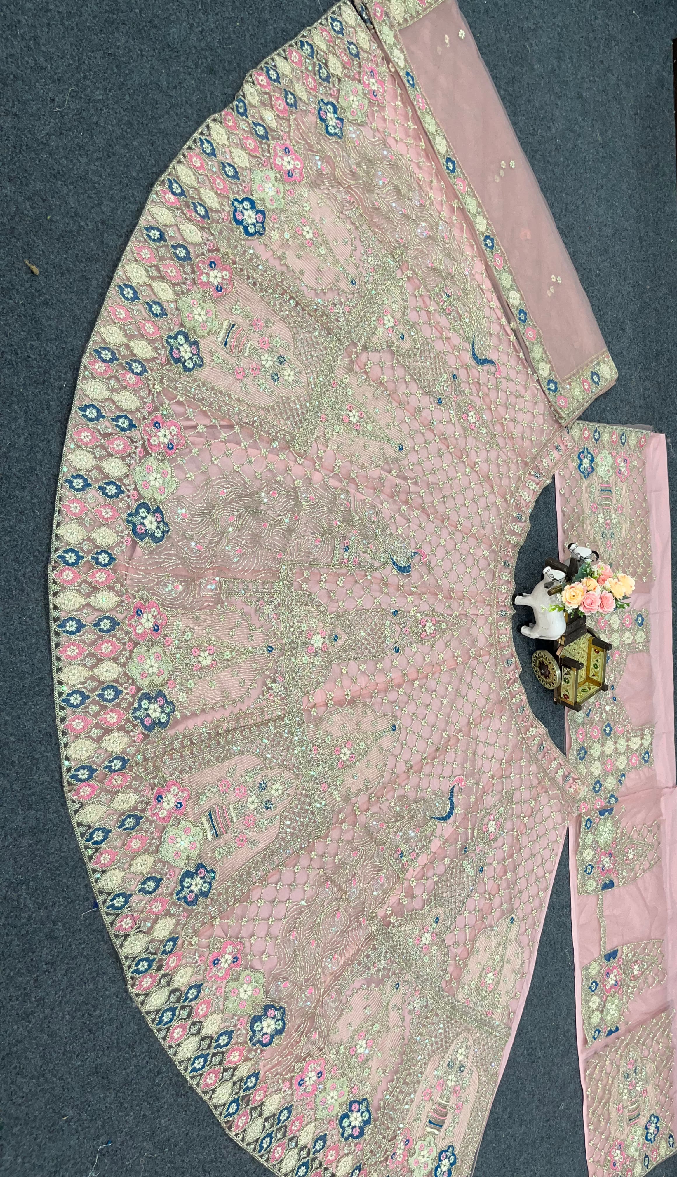 Premium Ivory Embroidered Lehenga with Peacock & Floral Work