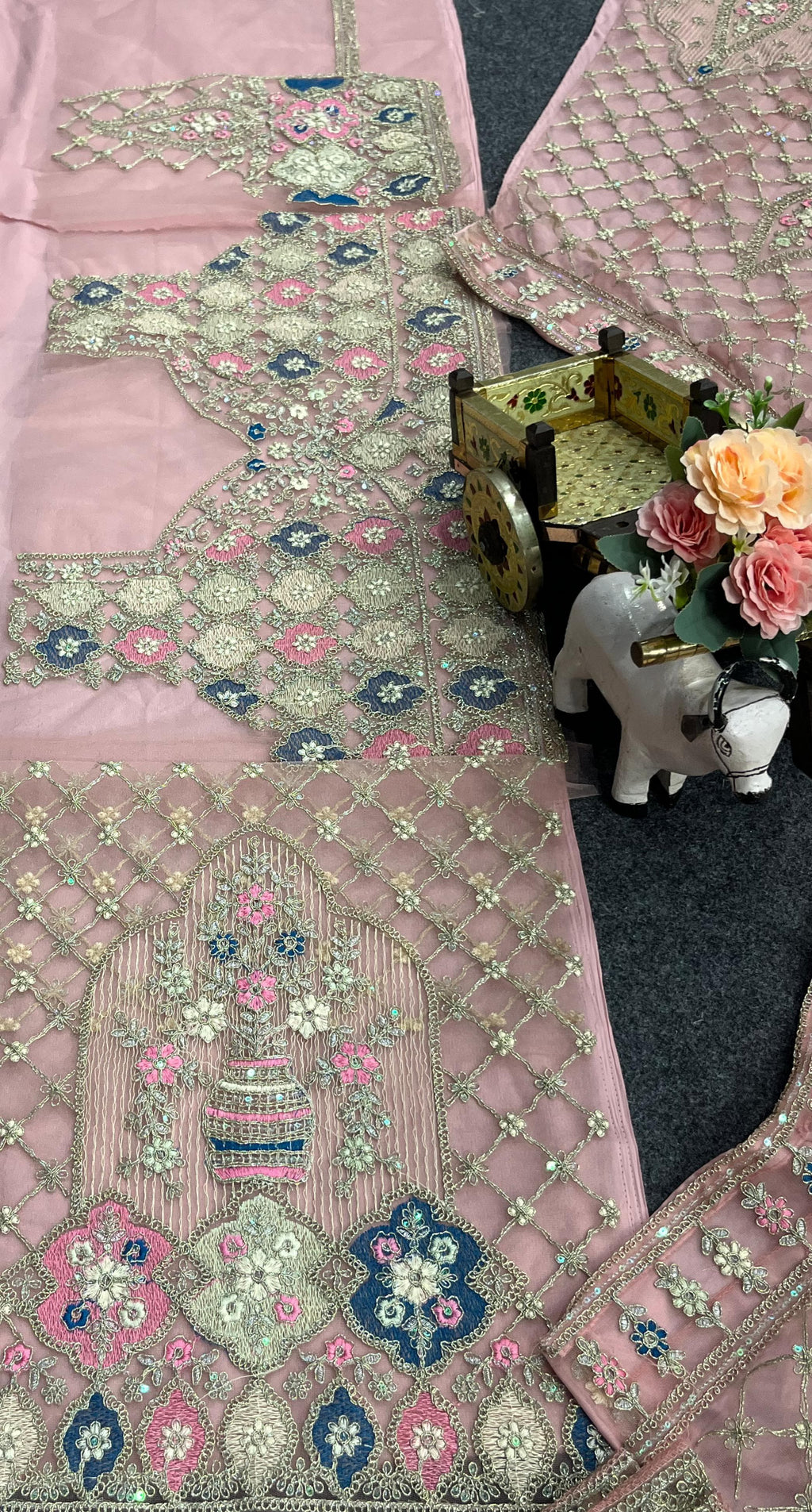 Premium Ivory Embroidered Lehenga with Peacock & Floral Work