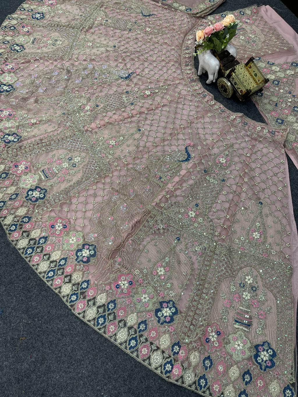 Premium Ivory Embroidered Lehenga with Peacock & Floral Work