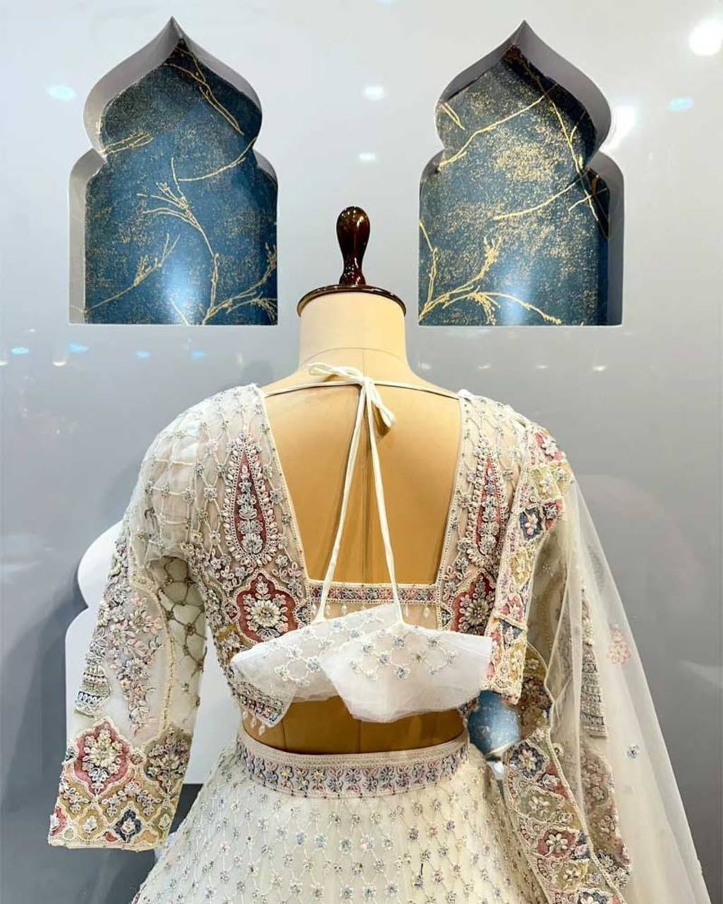 Premium Ivory Embroidered Lehenga with Peacock & Floral Work