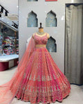 Royal Coral Bloom – Premium Embroidered Designer Lehenga Set