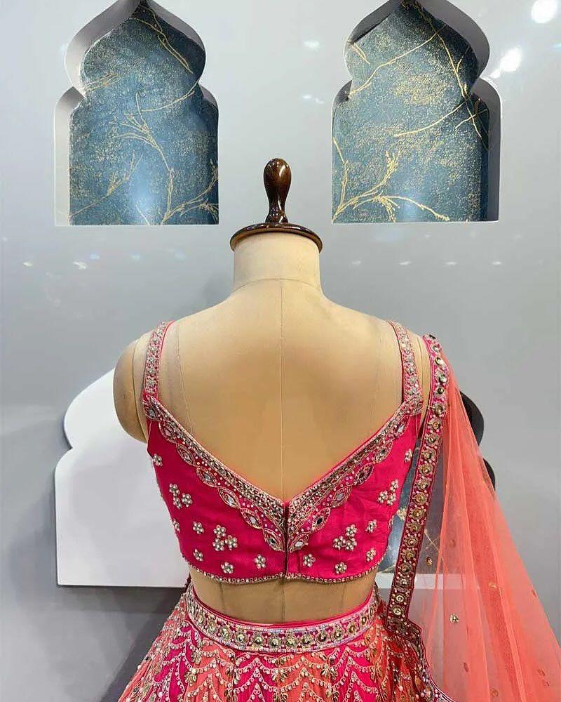 Royal Coral Bloom – Premium Embroidered Designer Lehenga Set