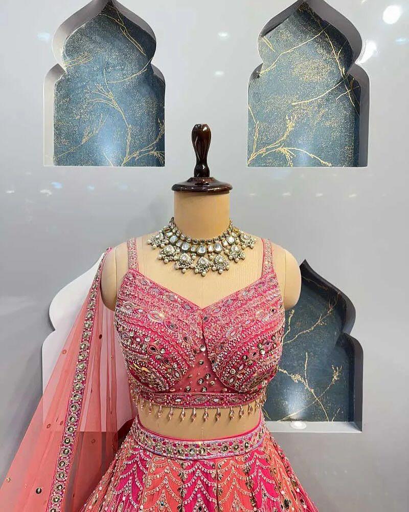 Royal Coral Bloom – Premium Embroidered Designer Lehenga Set