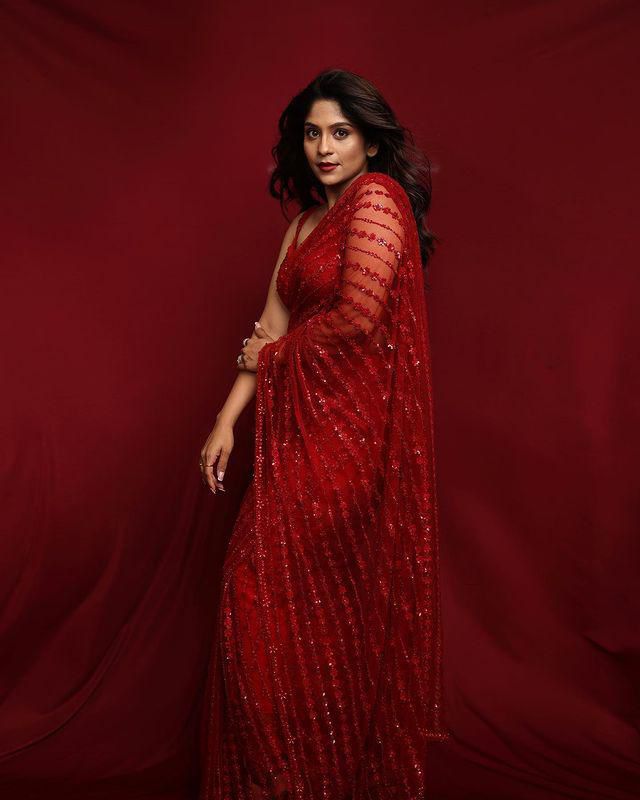 Ruby Radiance Sequin Saree