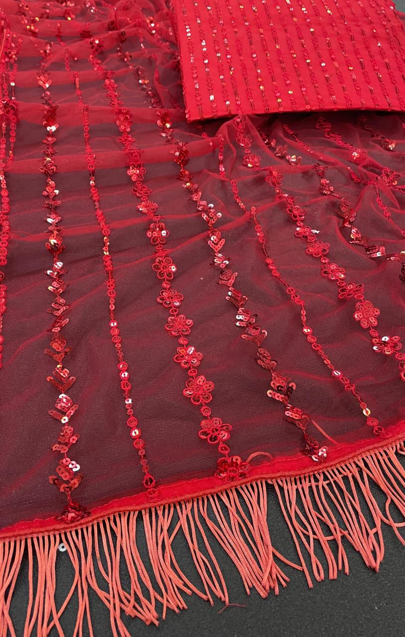 Ruby Radiance Sequin Saree
