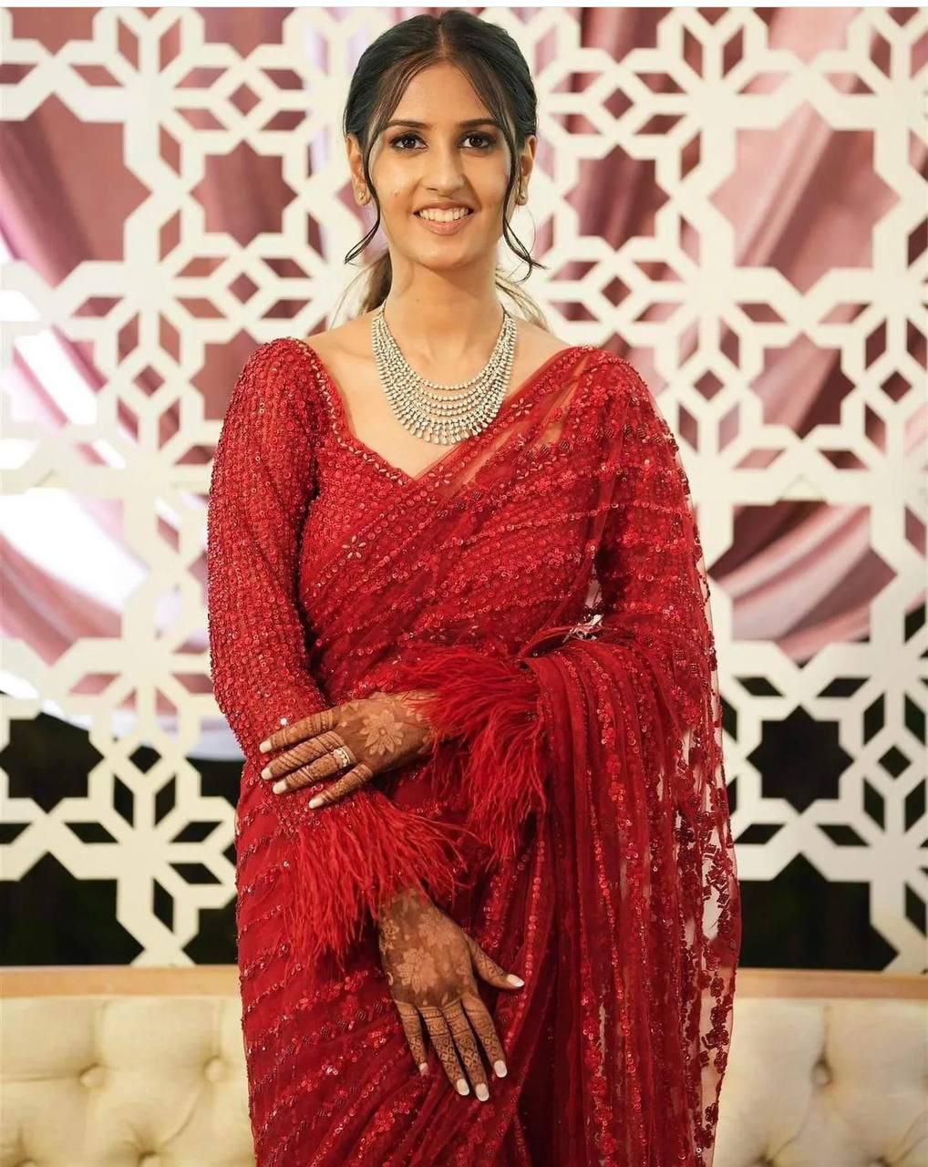 Ruby Radiance Sequin Saree