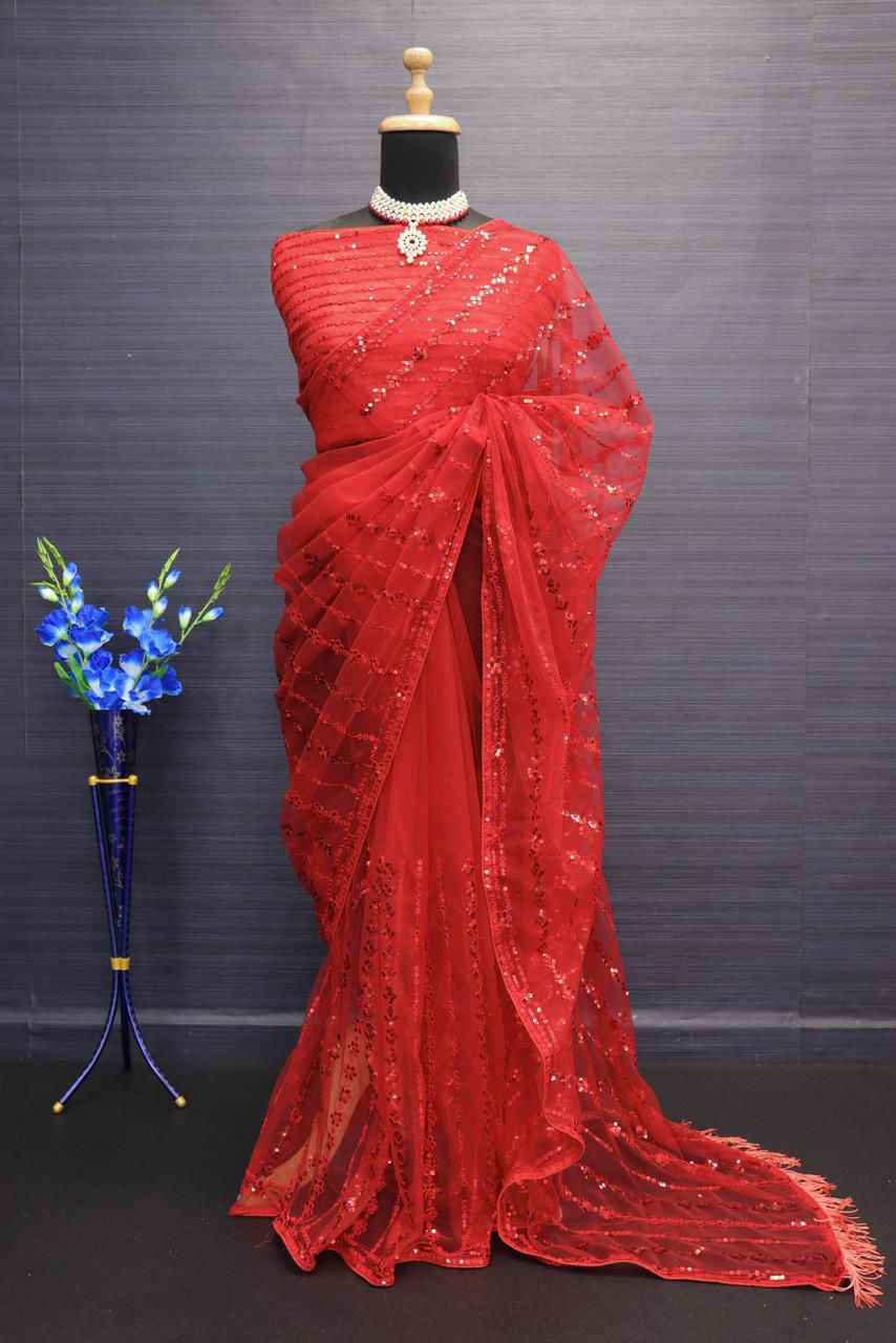 Ruby Radiance Sequin Saree