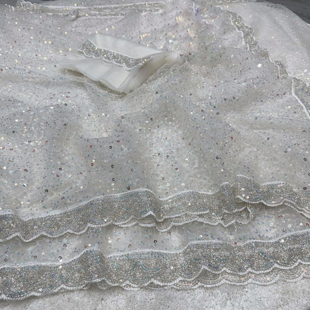 Ivory Elegance Sequin Saree