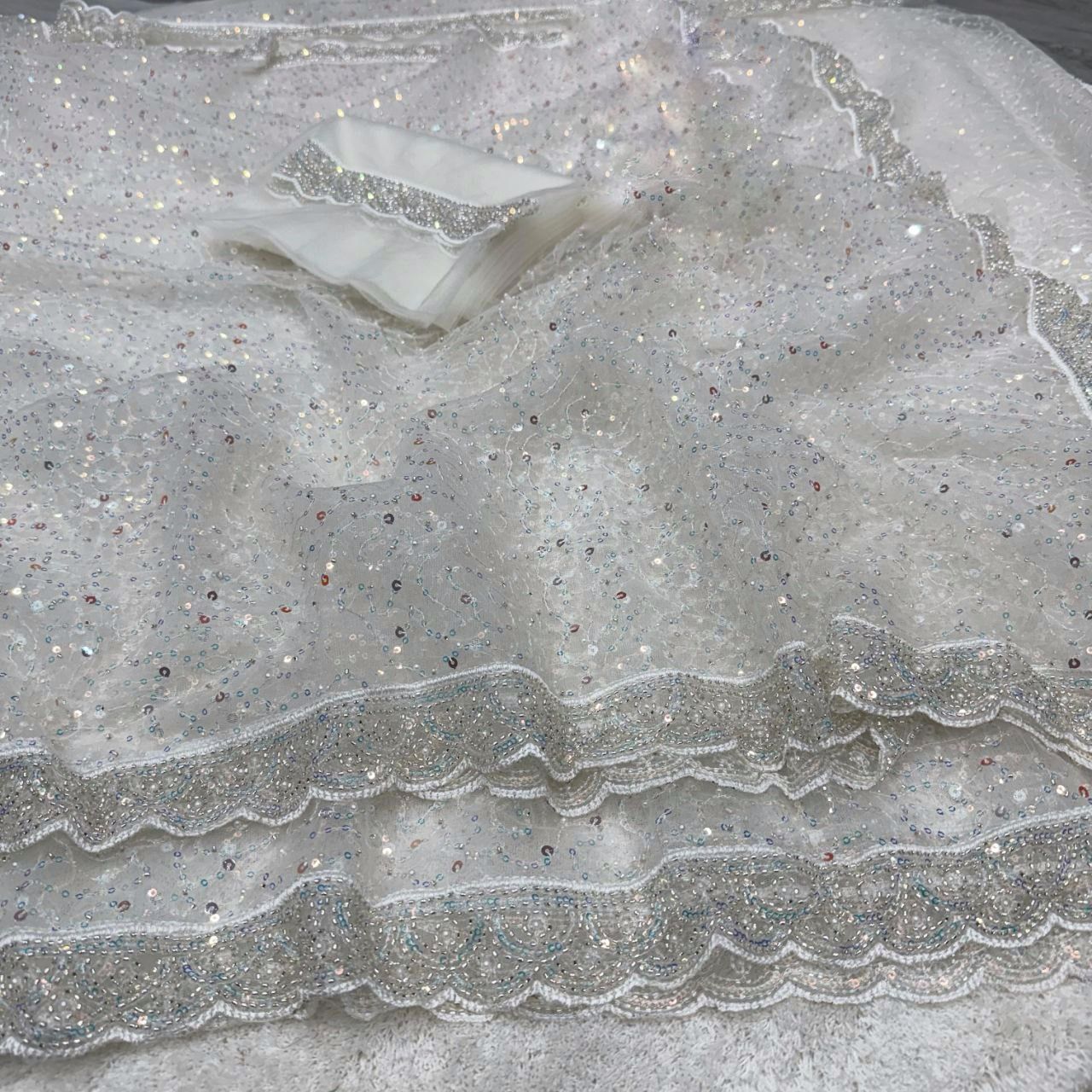 Ivory Elegance Sequin Saree